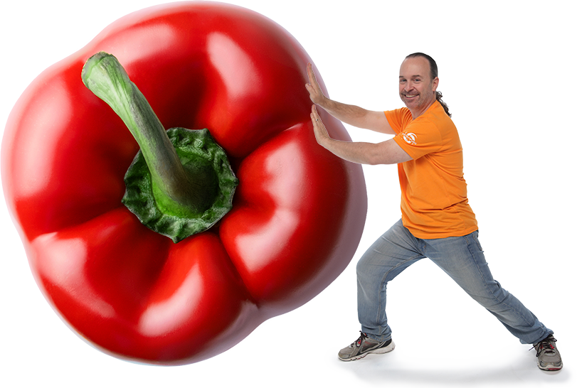 Brian pushing the giant pepper